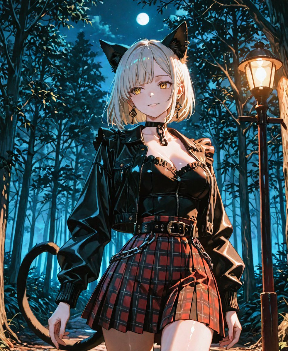 j0rd0n's tweet image. Moonlight and lamplight met along the forest path as she walked.