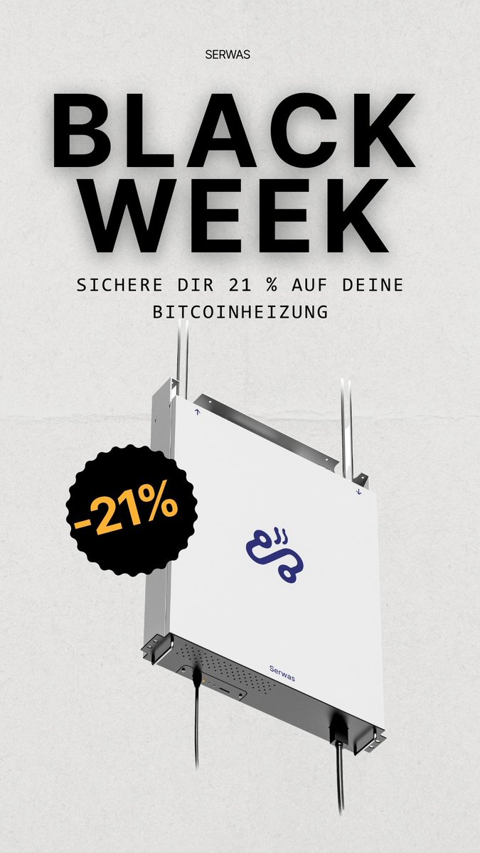 Black Week bei Serwas ⛏️🔥
Sichere dir jetzt die ersten Geräte zum Vorteilspreis. Entscheide dich für effizientes Heizen mit Serverabwärme.
