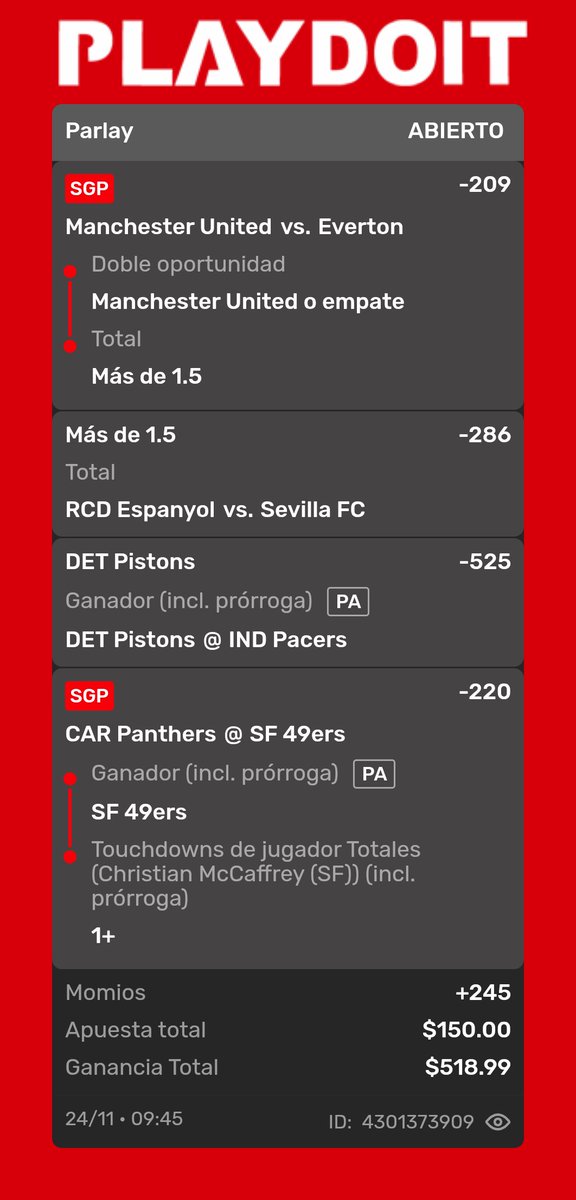 Damuba's tweet image. Vamos con este #parlay de lunes amigos 💪