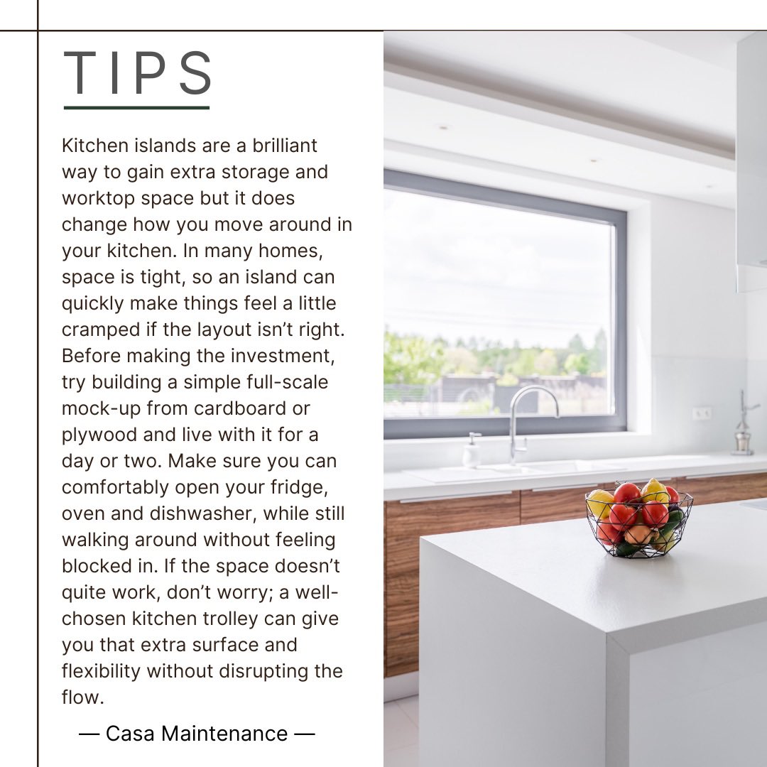 CasaMaintenance's tweet photo. Thinking about adding a kitchen island to your home? Here are some tips to help you…

#tips #kitchentips #storagespace https://t.co/8EjdhxVtYt