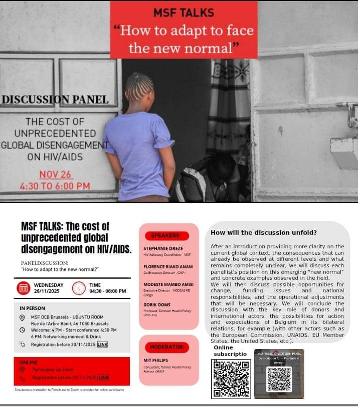 HodsasC's tweet photo. Conférence chez MSF 26 Novembre 2025, Thème:
« Le coût d'un désengagement mondial sans précédent dans la lutte contre le VIH/sida : Comment s'adapter pour faire face à la nouvelle normalité »✌️ la participation de @ModesteMAMBO1 de @HodsasC et @msfbelgique @GlobalSexWork https://t.co/EvDubapkZu