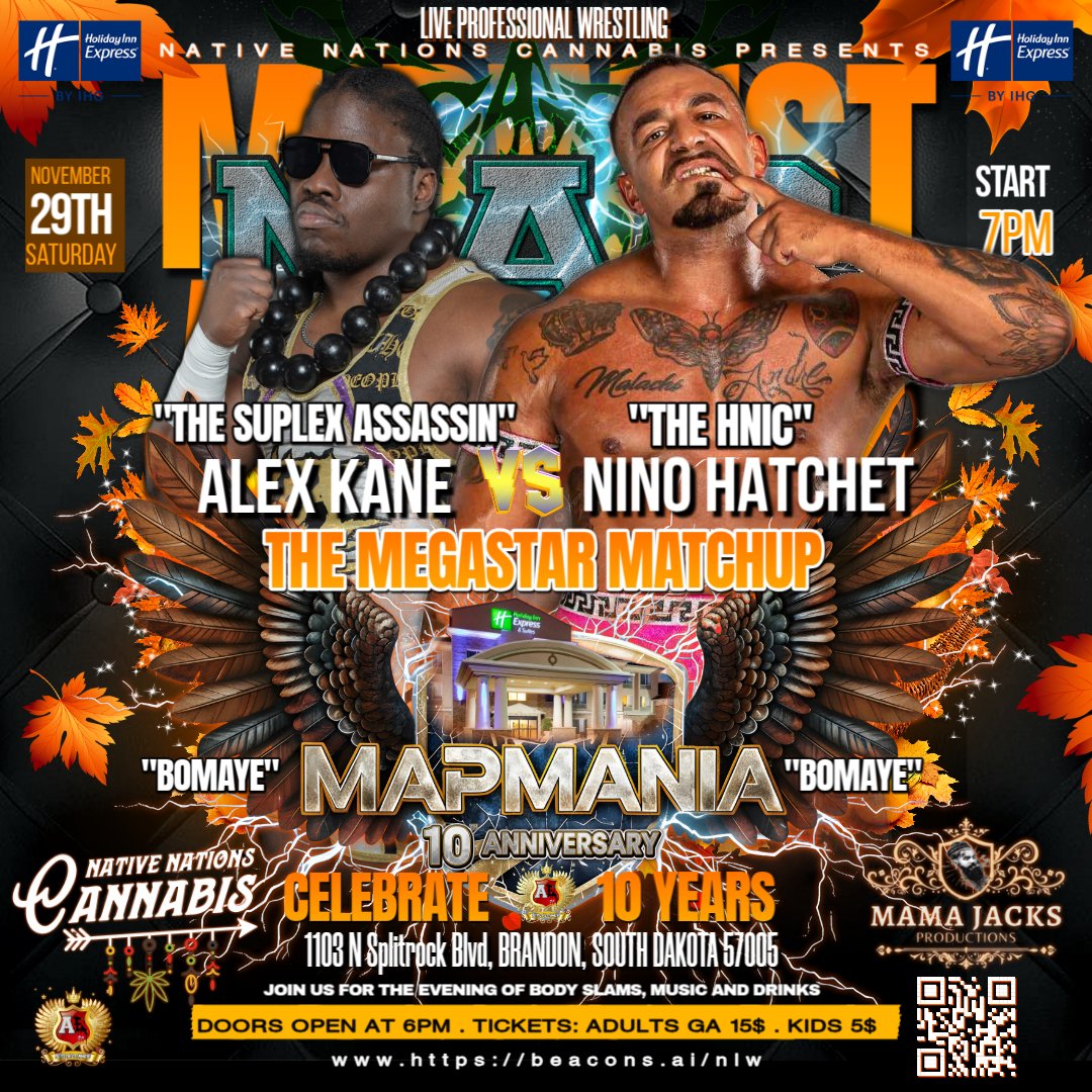 MidwestAllPro's tweet image. The Suplex Assassin @BomayeBrotha  and The HNIC @Nino2Ratchet , They will Go One on One at MAPMANIA: 10 Year Anniversary  LIVE* at Holiday Inn Express &amp;amp; Suites Sioux Falls-Brandon
This Megastar Matchup is gonna be #epic!! 

Get Your #MAPMania Tickets: 
ticketleap.events/tickets/mjprod…