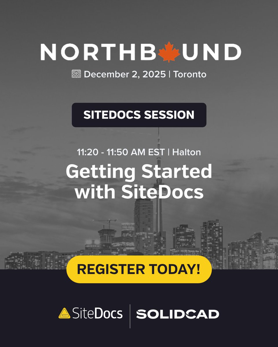 Big news! SiteDocs is heading to #Northbound2025 in Toronto, <a href="/SolidCAD/">SolidCAD</a>’s Canadian edition of <a href="/Bluebeam/">Bluebeam, Inc.</a> Unbound. 🇨🇦

Don't miss out! Reserve your free spot today: bit.ly/4i7Iere

#SiteDocs  #SolidCAD #ConstructionSafety #SafetyCulture #AEC #Canada