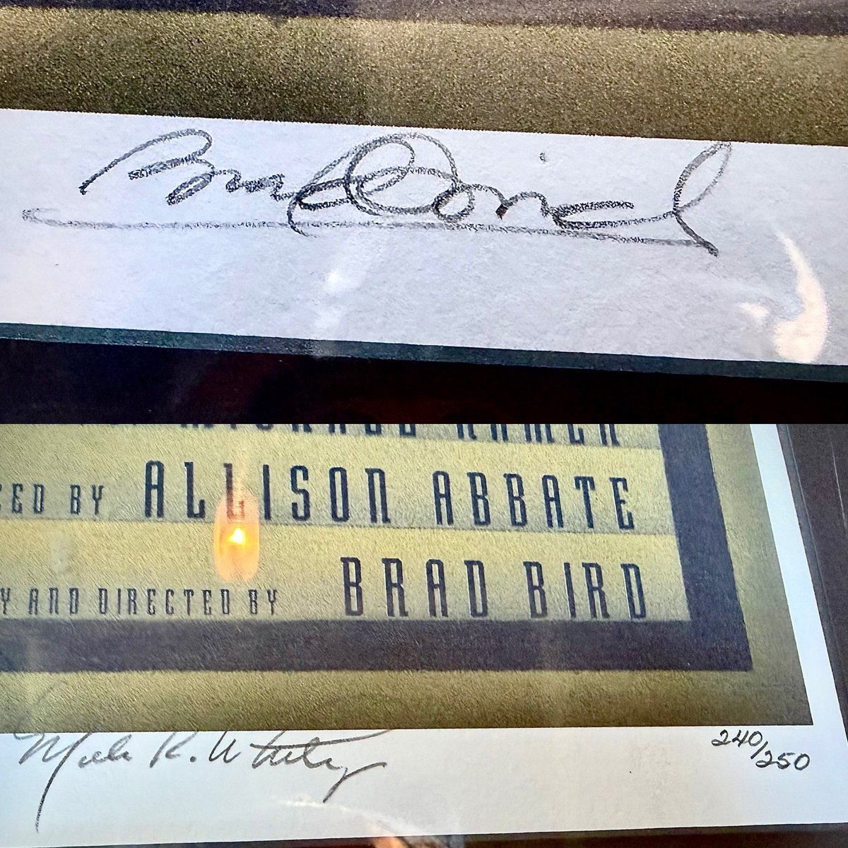 JasonModica's tweet image. Bought myself an early birthday present on Facebook Marketplace! Lithograph edition of 250 sold in 1999 only at WB Stores. Depicts studio-rejected one-sheet, developed by Brad Bird, painted by PD, Mark Whiting (who designed the Giant). Signed by both. #theirongiant @BradBirdA113