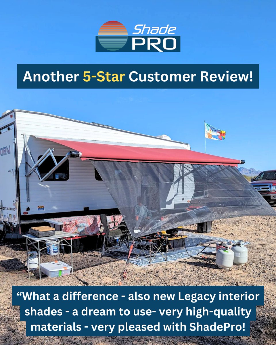 RVawnings's tweet photo. ⭐ Another 5-Star Review! ⭐

Thank you, Russ, glad the Travel'r complete electric awning and Legacy shades worked great for you! 🙌

🔥 Black Friday:
10% off Travel'r awnings
10% off Legacy Shades
25% off Step Covers
NEW Base Camp Room $499

Buy now: https://t.co/FTGfu3uoqe https://t.co/kW1VwZVPAK