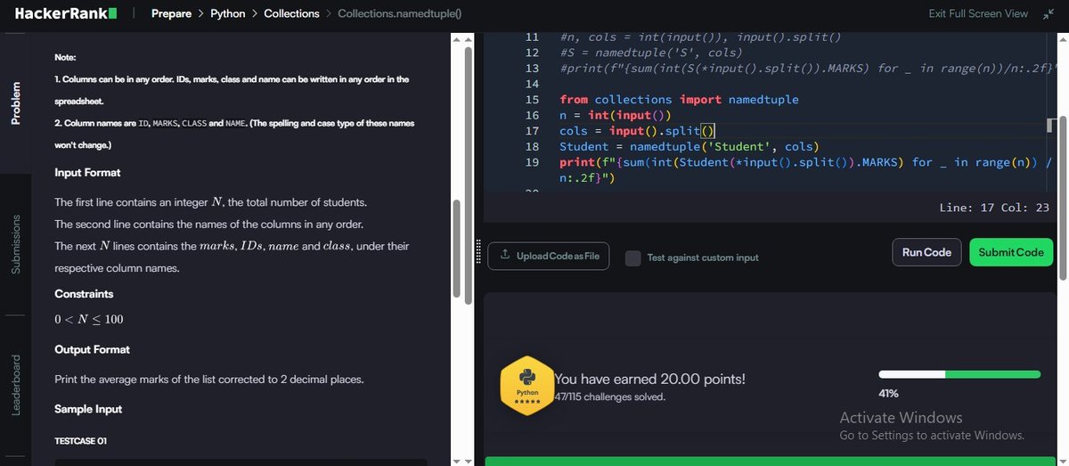 MRout75802's tweet image. Day 64/100 ✅
💡 Challenge: collections.namedtuple()
🔹 Used namedtuple to access data by field names
🔹 Handled columns in random order
🔹 Calculated average marks with clean, readable code
#Python #100DaysOfCode #HackerRank #zigbee