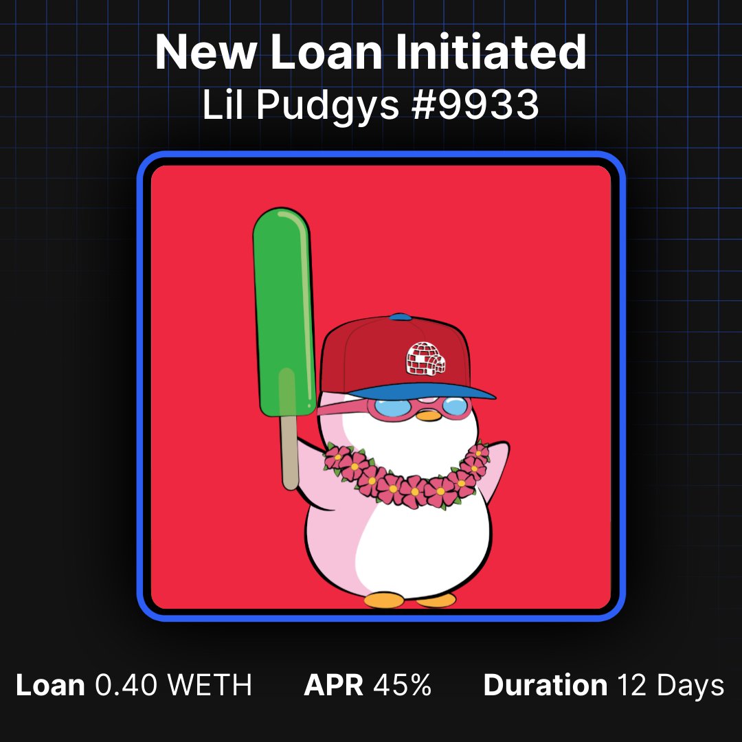 Loan Initiated on Lil Pudgys #9933    

If you are looking for a loan on your NFTs, we have some of the best offers on the market.          

Unlock More Crypto on NettyWorth!