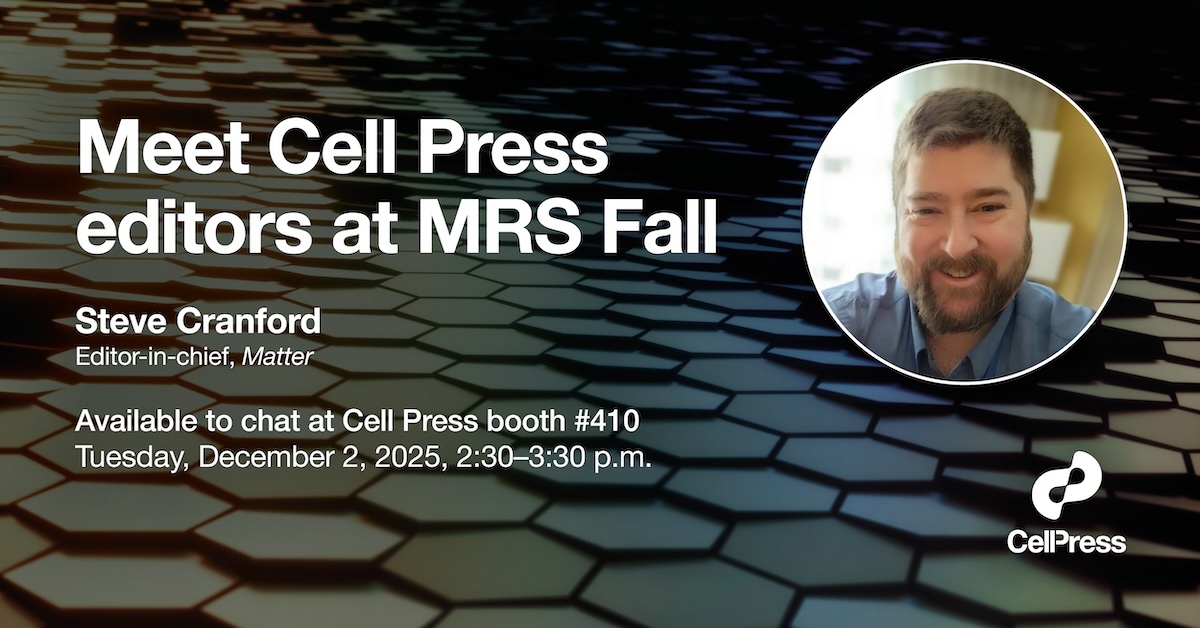 Matter_CP's tweet image. Heading to #F25MRS? Meet Editor-in-chief @CranfordMATTER at the Cell Press booth (#410)! He’d love to hear about your latest #MaterialsScience breakthroughs.