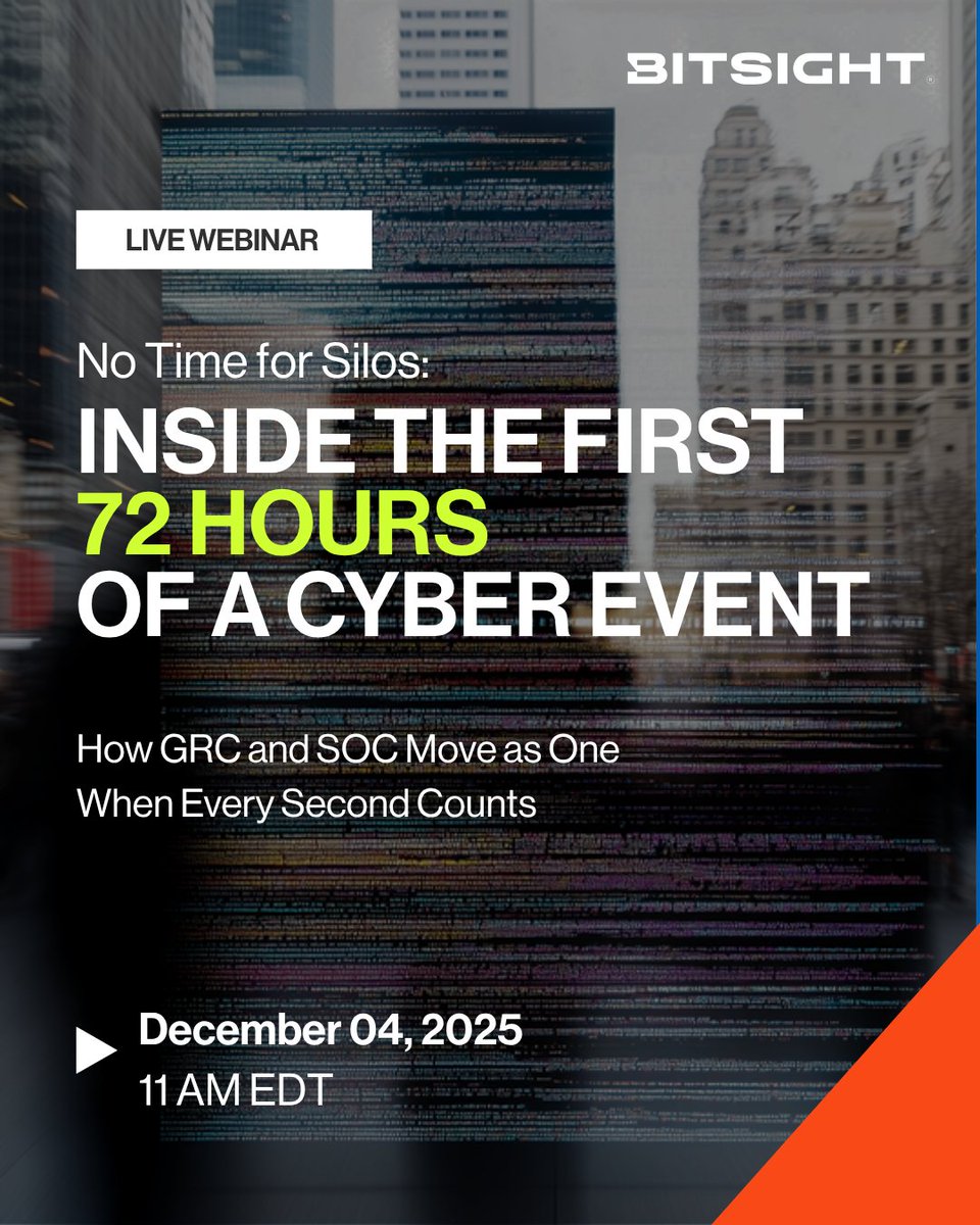 Bitsight's tweet image. When a breach hits, every second counts.

Join Bitsight’s Ryan Swimm &amp;amp; TRACE’s Emma Stevens on Dec 4 at 11 AM ET to learn how GRC + Security teams unite under pressure.

Register now: ow.ly/UZBK50Xk3iK

#CyberResilience #BitsightWebinar