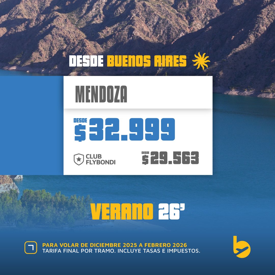 flybondioficial's tweet image. Tus vacaciones de verano están a un click de distancia ✈️😎

Sacá tu próximo viajecito 👉🏻bit.ly/4nLO3wp y volá #UltraLowCost ✨

#Flybondi #LaLibertadDeVolar