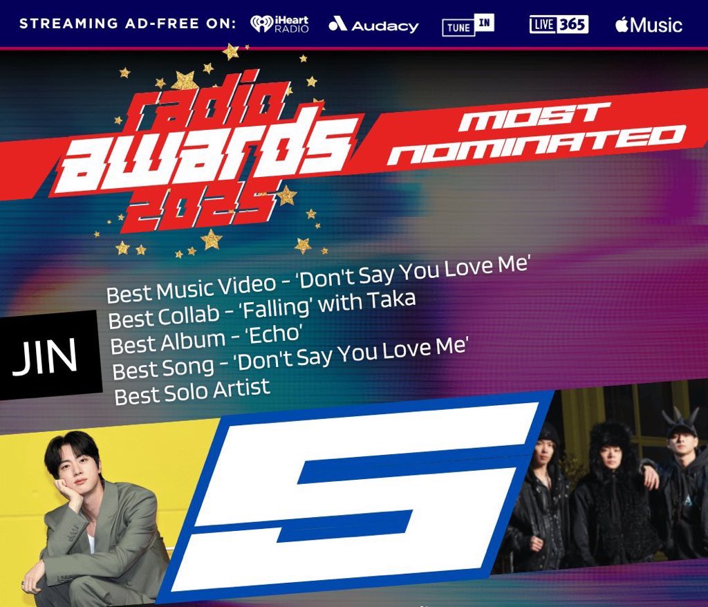 thejinfantry's tweet image. 🗳️ Channel R Radio Awards 2025

📣 Vote for JIN on below categories! 🙏

Best MV - DSYLM
Best Collab - Falling ft. Taka
Best Album - Echo
Best Song - DSYLM
Best Solo Artist

📆 Ends on Dec 19
🔗 channelrradio.com/awards 
**Vote on the website 1X &amp;amp; in app 4x per category per day
