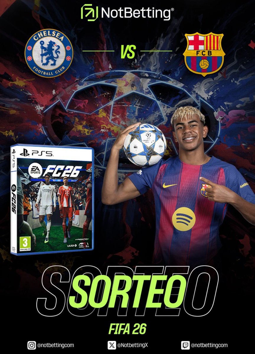 🎉 SORTEO FIFA 26 🎉

Si Lamine Yamal asiste 👉 ¡Sorteamos un FIFA 26 para la plataforma que quieras! 🎮 ⚽

🔗 Solo 2 pasos para participar:
1️⃣ Seguir a <a href="/NotBettingX/">NotBetting</a> y <a href="/BlxckNews/">Black</a> 
2️⃣ Dar ❤️ Me Gusta y RT a este post

Mencionar a un amigo = más opciones de ganar. ¡¡Suerte a