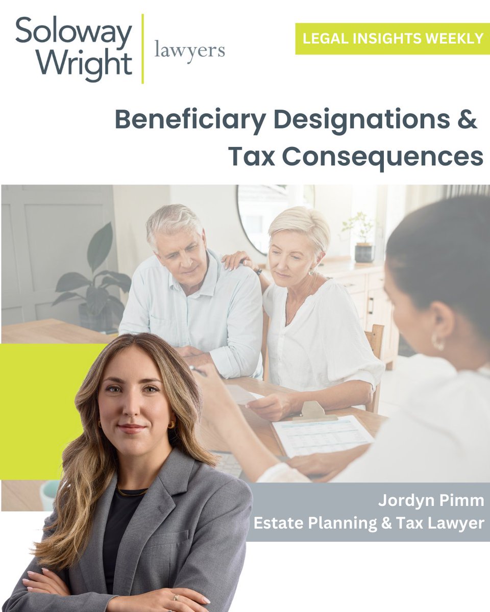 solowaywright's tweet image. Failing to name your spouse as beneficiary of RRSPs/RRIFs can trigger major tax consequences. A spouse designation allows a tax-deferred rollover, avoiding immediate taxation at death.
 Contact Jordyn Pimm: solowaywright.com/lawyer/jordyn-…
 #EstatePlanning #RRSP #RRIF #LegalInsightWeekly