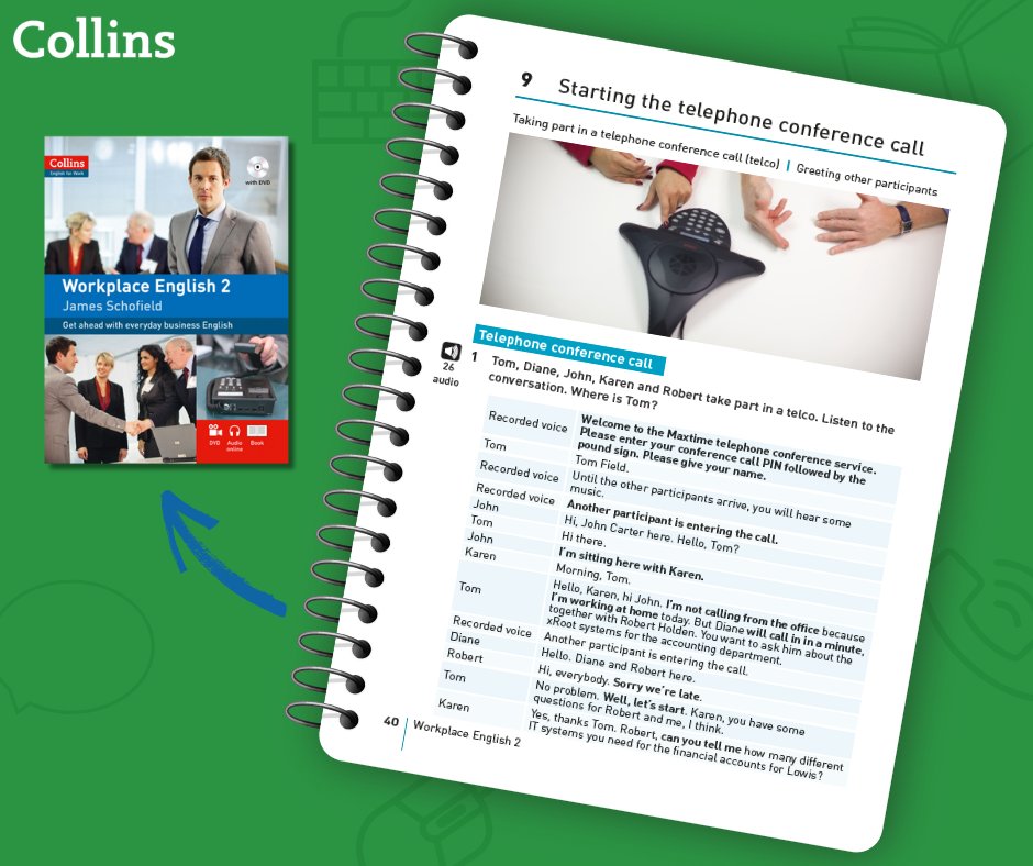 💼Collins Workplace English 2 (CEFR level A2) teaches the essential language skills you need for meetings, emails, presentations and more. This self-study guide has 12 engaging videos, audio exercises and hands-on activities. 
Explore: ow.ly/F16O50Xx29s