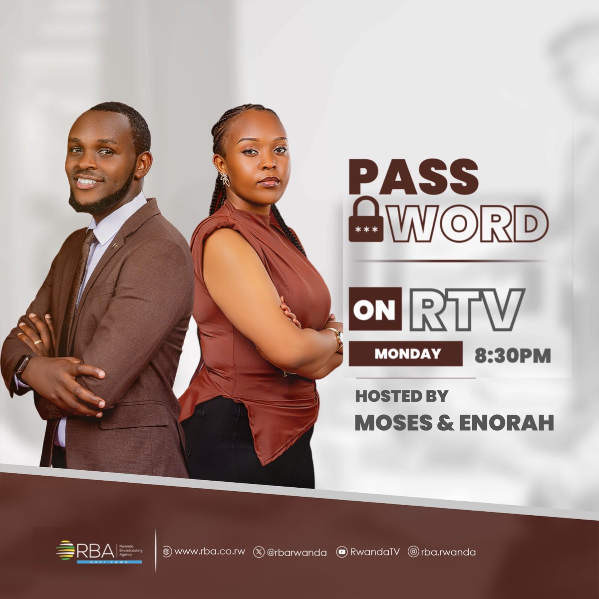 lyvine_rwanda's tweet image. Mu kanya gato saa 8:40 PM ntucikwe n'ikiganiro PASSWORD kuri Television Rwanda Enorah na Moses bari tayali.

#Password ni ikiganiro cya Television RwandaTV kigaruka ku gusangiza urubyiruko ibanga ryarufasha kwiteza imbere binyuze mu bujyanama bw'abiteje intambwe mu ngeri