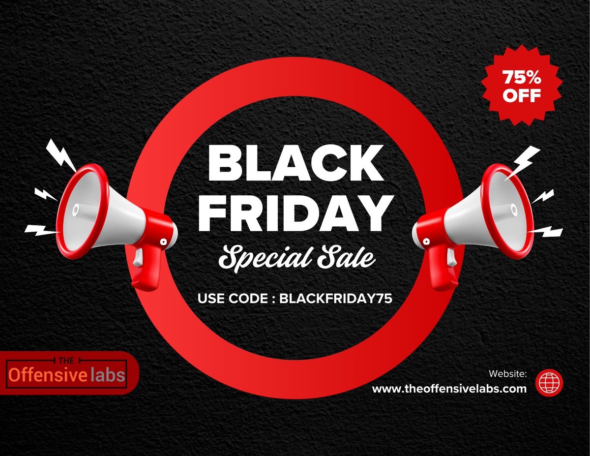 #BlackFriday Alert!
Level up your #CyberSecurity career !!
🛡️ Kubernetes Security
🐧 Linux Exploits
📱 Mobile Pentesting (iOS &amp; Android)
💻 Web App Pentesting
Get 75% OFF use code BLACKFRIDAY75 at checkout!
theoffensivelabs.com
#InfoSec #BlackFridayDeals  #Blackfridayweek