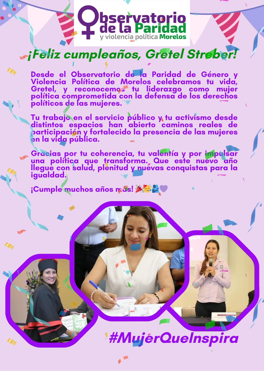 Celebramos a Gretel, mujer política cuyo liderazgo ha fortalecido los derechos políticos de las mujeres. Su coherencia y valentía abren camino para todas. Gracias por ser una *MujerQueInspira*.
#NosotrasObservamos #LiderazgoFemenino #ParidadYa #MujeresEnLaPolítica 💜