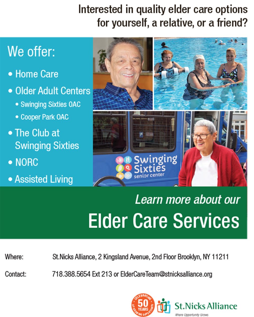 stnicksalliance's tweet image. St. Nicks Alliance's elder care team delivers high-quality services designed to meet the needs of today’s seniors!

Learn more at stnicksalliance.org/elder-care 

#eldercare #assistedliving #homecare
#olderadultcenters #elderdaycare #stnicksalliance
#norc #seniorfun #seniorcommunity