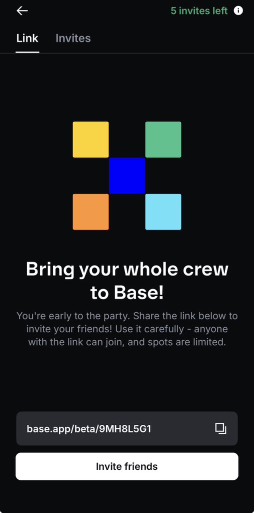 I have 5 <a href="/baseapp/">Base App</a> invite codes available.
Anyone who wants to join BaseApp can use these invite codes directly — first come, first served!

Invite code: for 5 people 👇👇👇
base.app/beta/9MH8L5G1