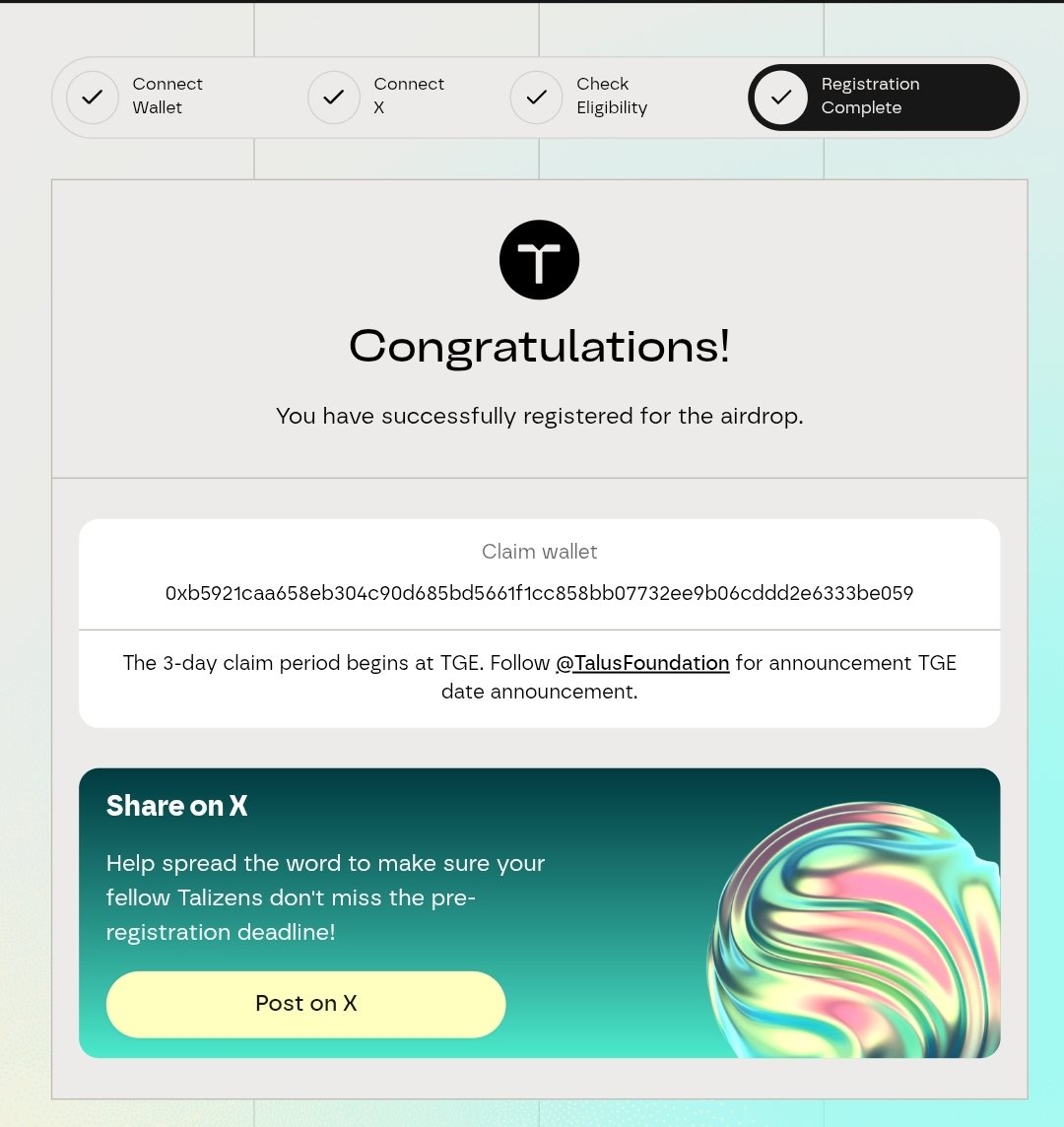 arghyavocals's tweet photo. Finally I am eligible.

I saw $yUS and immediately said YES!

I'm officially registered for the Talus Airdrop.

Now waiting for the TGE , I am very happy Thank you so much @TalusNetwork https://t.co/bTL9ArFkRF