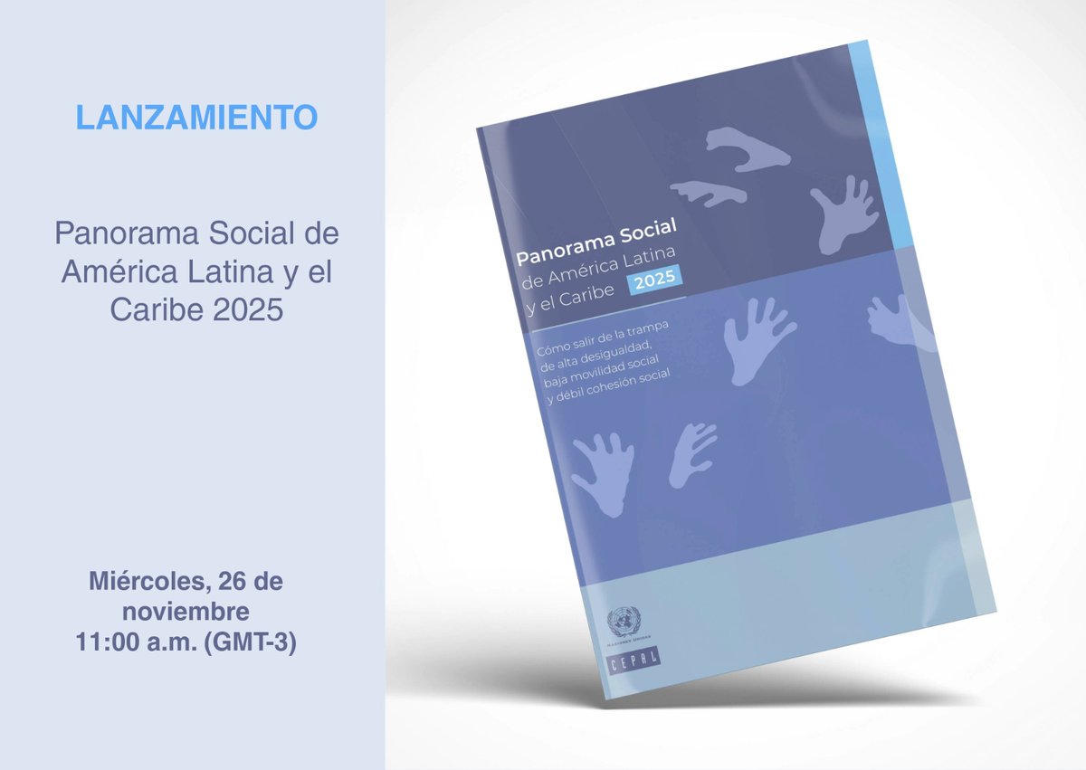 📘🎙️🙋¡Acompáñanos este miércoles 26 de noviembre!
<a href="/JoseMSalazarX/">JoseMSalazarX_CEPAL</a>, Secretario Ejecutivo de la #CEPAL, presentará en conferencia de prensa las principales conclusiones del informe anual 𝐏𝐚𝐧𝐨𝐫𝐚𝐦𝐚 𝐒𝐨𝐜𝐢𝐚𝐥 𝐝𝐞 𝐀𝐦𝐞́𝐫𝐢𝐜𝐚 𝐋𝐚𝐭𝐢𝐧𝐚 𝐲 𝐞𝐥 𝐂𝐚𝐫𝐢𝐛𝐞 𝟐𝟎𝟐𝟓,