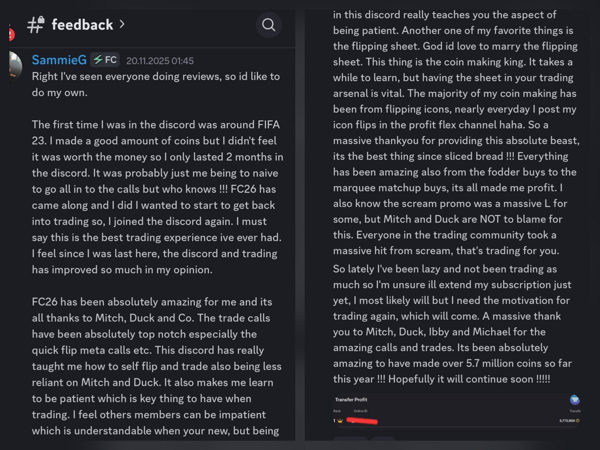 <a href="/FutSheriff/">Fut Sheriff</a> <a href="/ImADuckQuackk/">ImADuckQuackk</a> In case you been wondering what it's like to join our Trading Group - this feedback says it all ⭐

Join us now to be ready for Black Friday promo:
🔗📈 patreon.com/mitch_mitchydu…