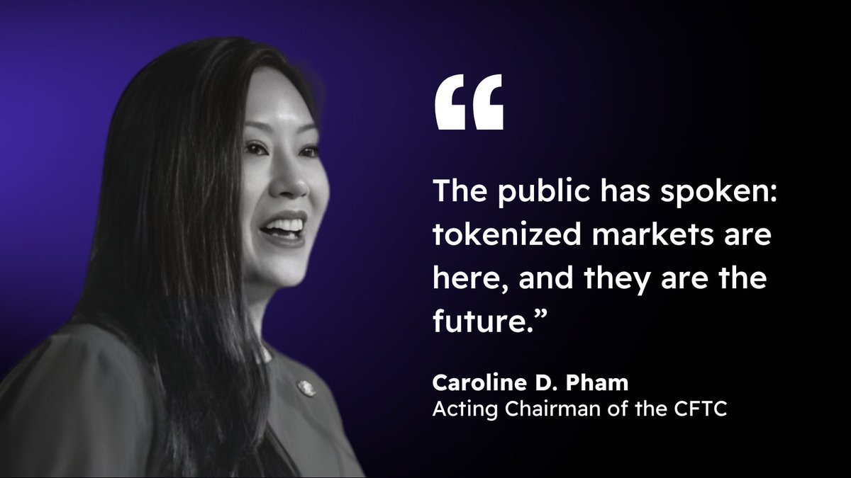 inside_r3's tweet image. “The public has spoken: tokenized markets are here, and they are the future.”

CFTC Acting Chairman Caroline Pham’s speech at FIA EXPO made their message clear: tokenization isn’t a speculative trend — it’s a structural upgrade to U.S. market infrastructure. A shift toward…