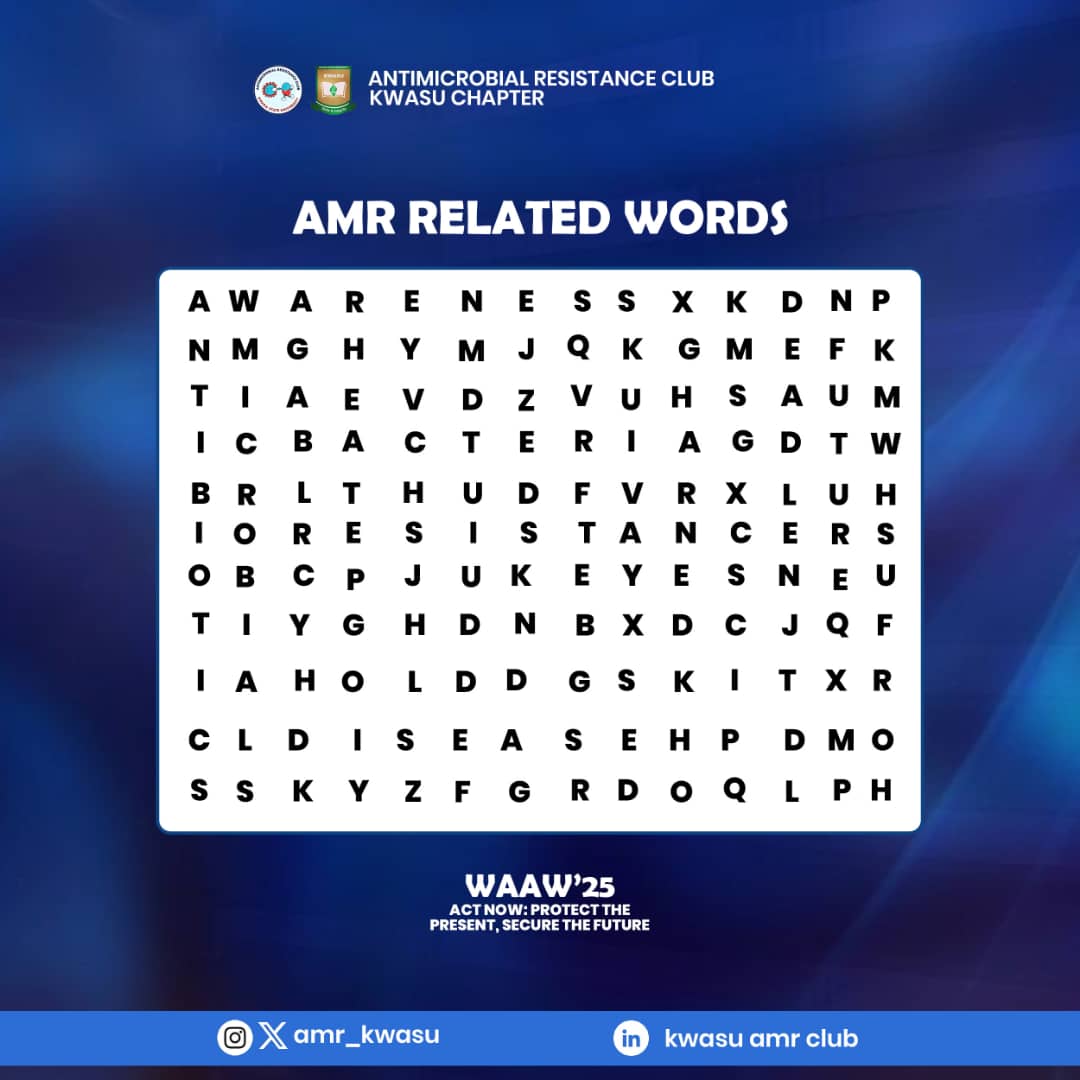 AMR Crossword Challenge! Think you can crack it?
#WAAW2025 
#KWASUWAAWWeek25
#FightAMR 
#SaveLives
#HealthForAll 
#SDG3