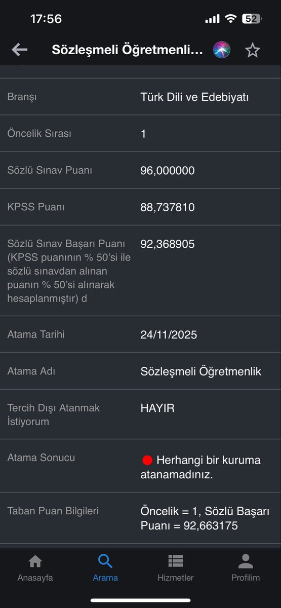 92.368 puanla atamam yapılmadı yıl 2025 Kasım ın 24’ ü biz unutmayacağız , Tarih de unutmasın