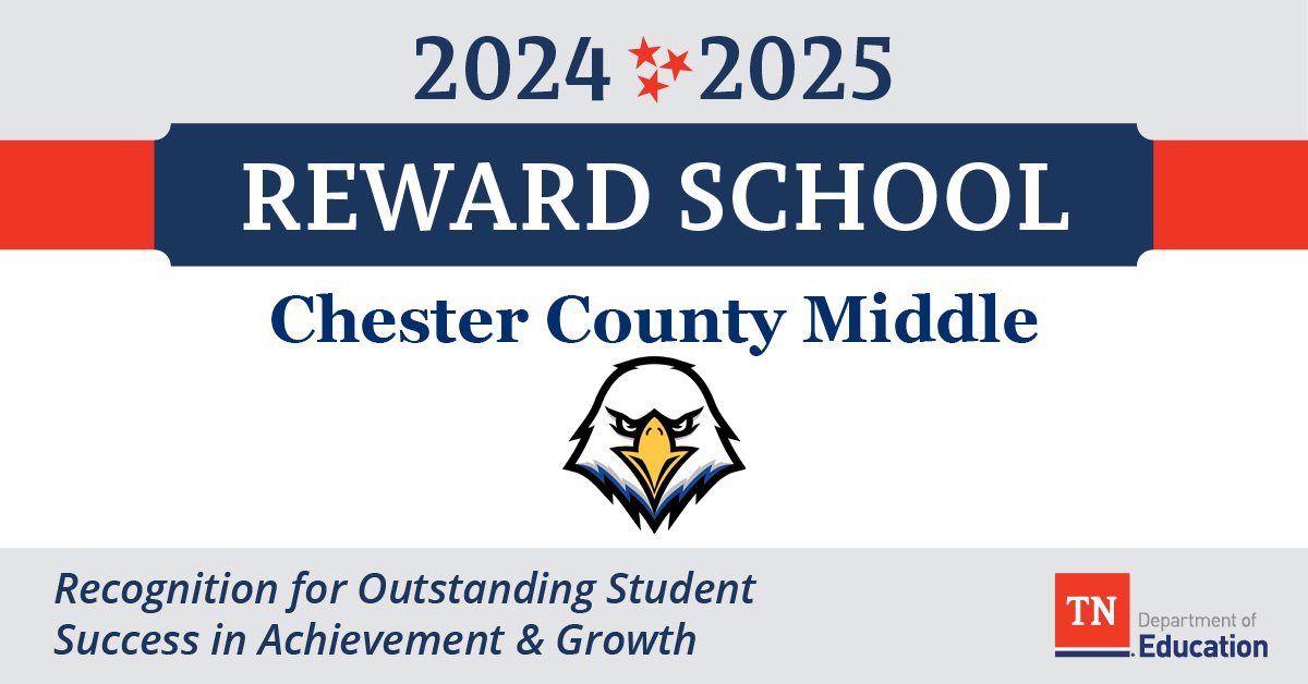Chester County Schools is proud to celebrate 3 Reward Schools for 2024–2025:

🏆 East Chester Elementary
🏆 West Chester Elementary
🏆 Chester County Middle School

This honor reflects outstanding achievement, growth, and dedication from our students, staff, and families.