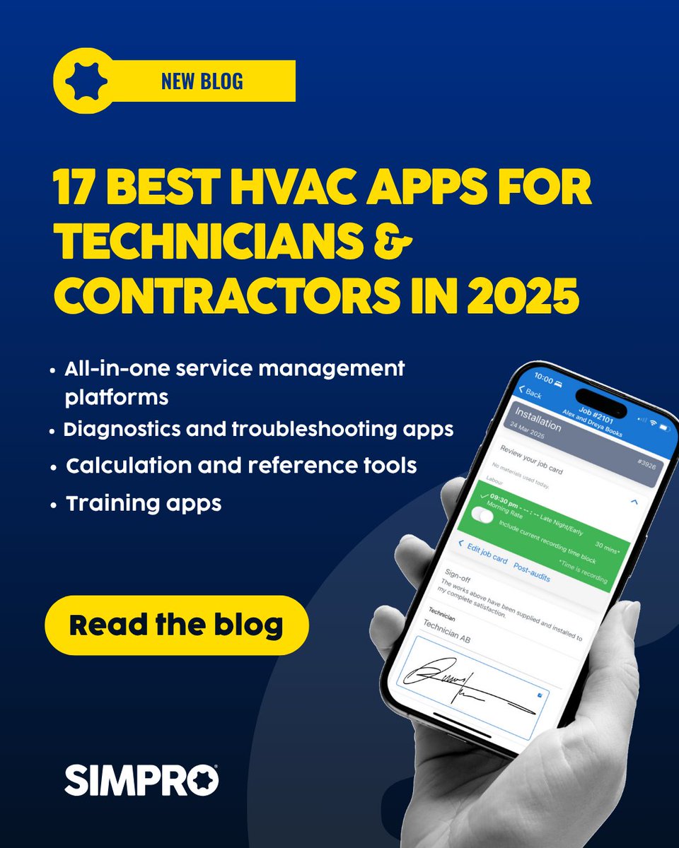 simprosoftware's tweet image. Maximize your mobile workforce efficiency. 💡

For growth-minded HVAC leaders, providing your field teams with the best tools is non-negotiable. 

Our blog post spotlights 17 best-in-class HVAC apps - download now: bit.ly/4apU9Ls

#HVAC #FieldService