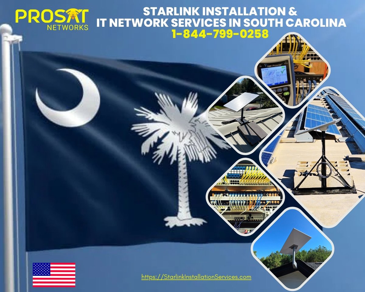 ProSatNetworks's tweet image. Starlink installation South Carolina by ProSat Networks 1-844-799-0258 starlinkinstallationservices.com/south_carolina
Specializing in IT networks (design, installaton &amp;amp; support) and long-range WiFi expansions, professional Starlink installers &amp;amp; IT network infrastructure engineers for businesses,…