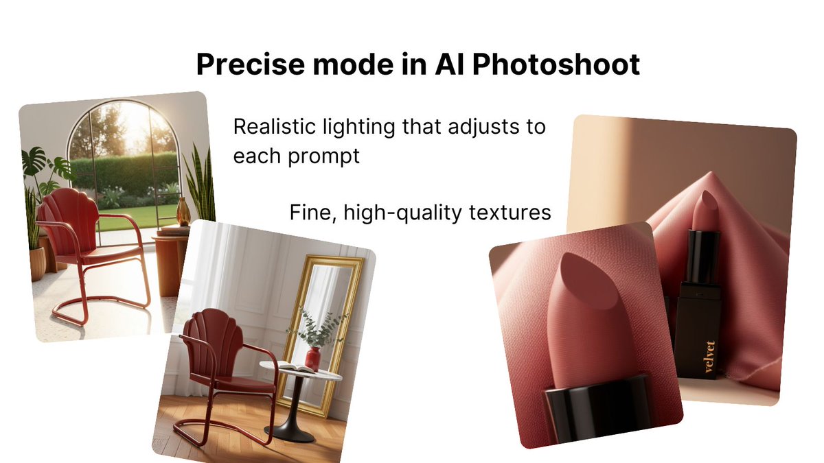 ClaidAI's tweet image. Precise keeps the angle and proportions exactly as photographed. 
It’s especially useful when you need predictable results and want every detail to look exactly right.