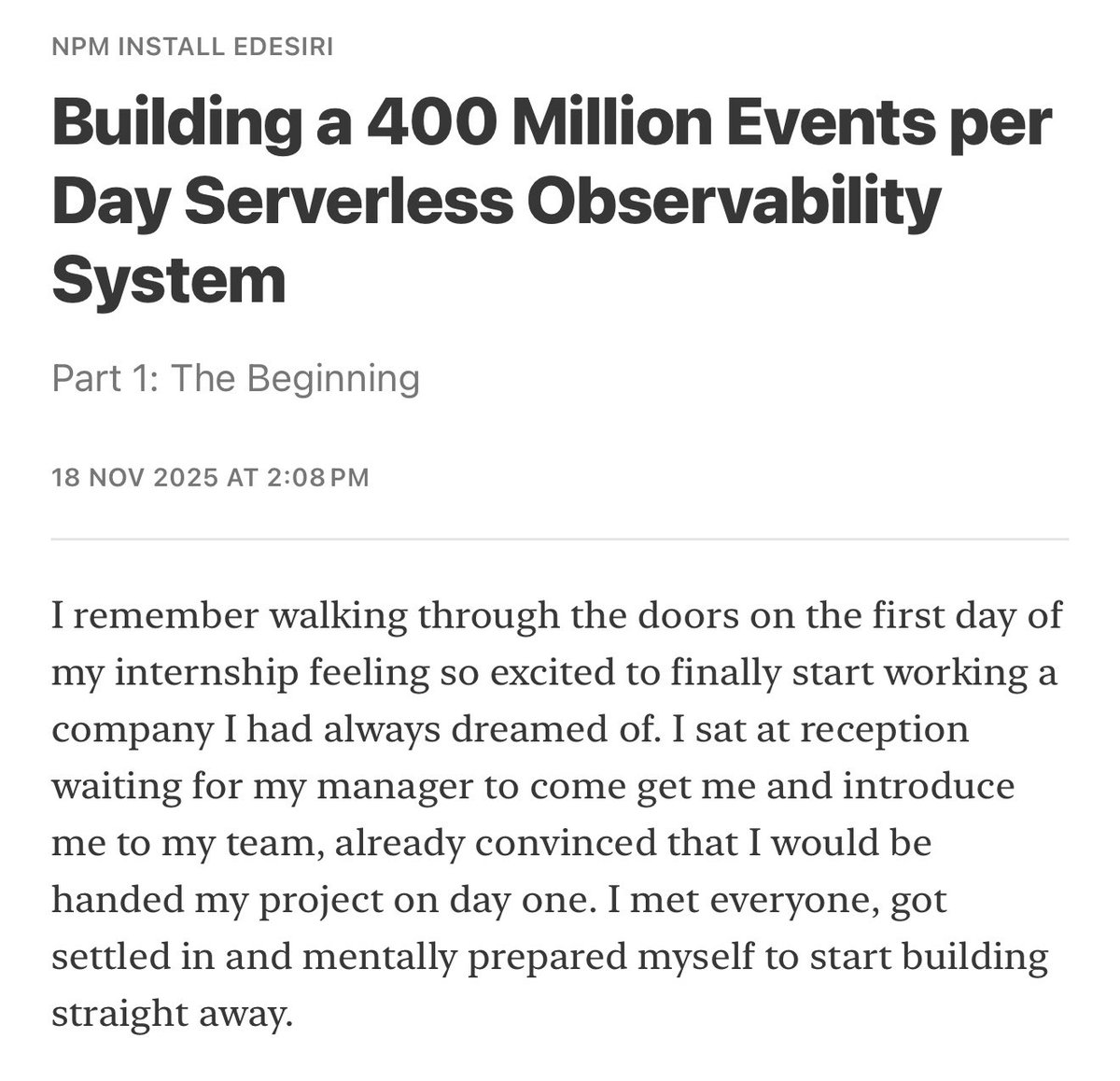 i put pen on paper and wrote about my experience building what i think is the coolest **** i’ve built so far as a software engineer🙃

i hope you enjoy reading as much as i did writing🫶🏽
npminstalledesiri.substack.com/p/building-a-4…