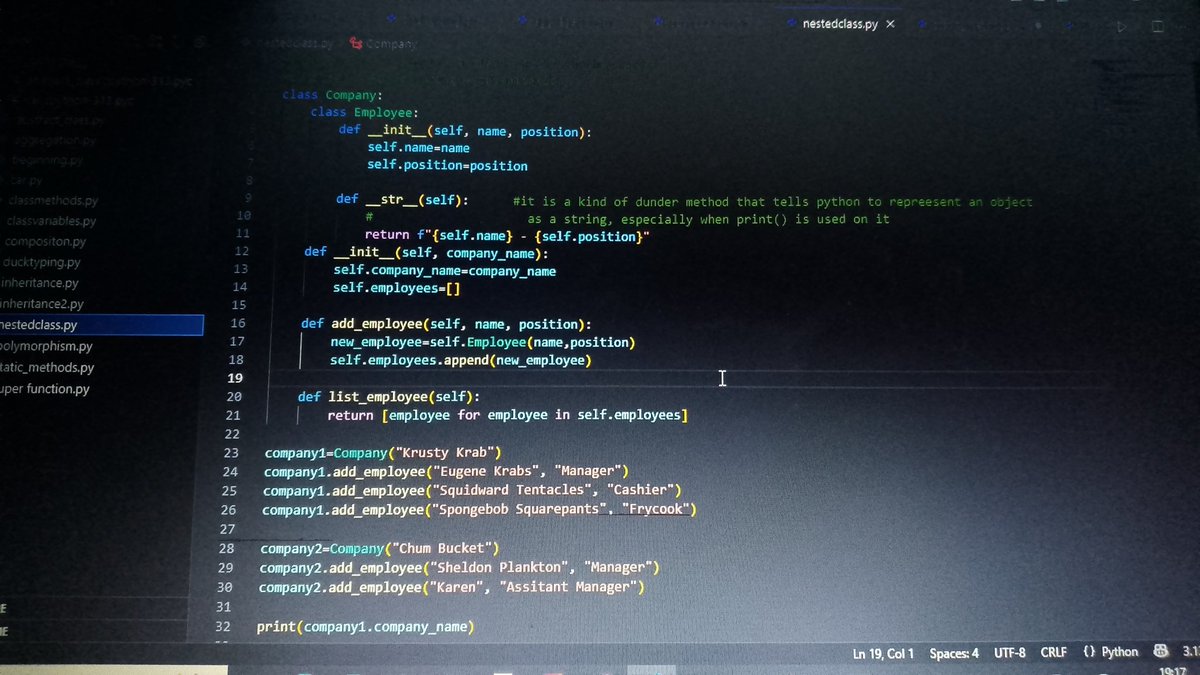 TheLazyCompiler's tweet image. Progress on OOP
Studied Nested classes and extended towards static methods and class methods. 
My journey to become that Backend dev. Continues.. and Hopefully God sees me through

#pythonlearningjourney #objectorientedprogramming  #pythonclass