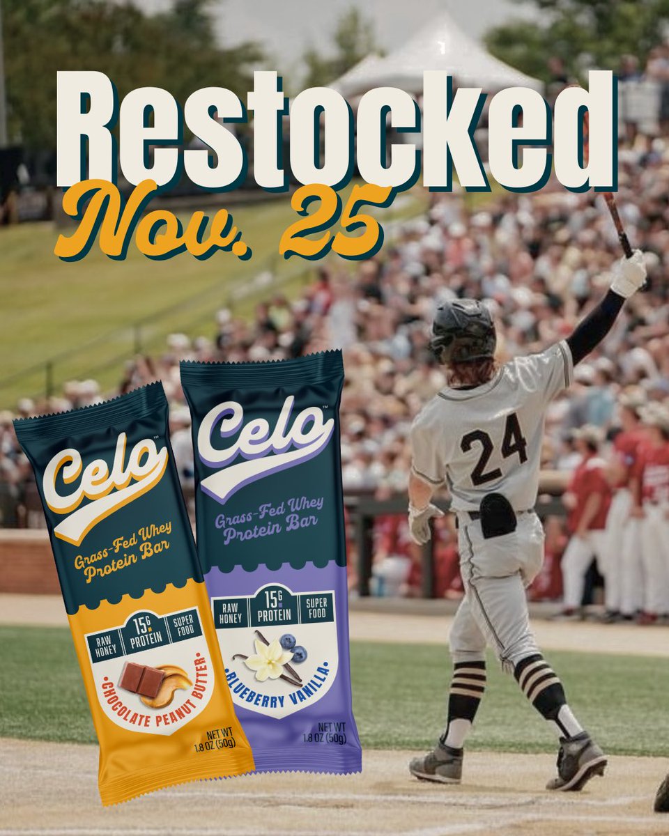 CeloNutrition's tweet image. RESTOCKED! 🚀🔥
Chocolate Peanut Butter and Blueberry Vanilla are back TOMORROW, November 25! 👀

Real food. Real energy. No crash. 👊
Limited inventory — moving fast.

Get yours before they’re gone! 💪🔥

#celo #celonutrition #grassfedwhey #proteinbars #athletemade