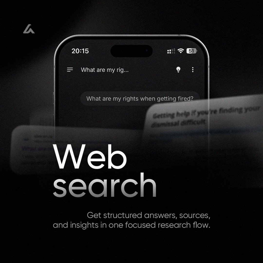 Real-time web search inside AI Lawyer.

Clean summaries. Sources. Zero noise. 
Your research just levelled up.