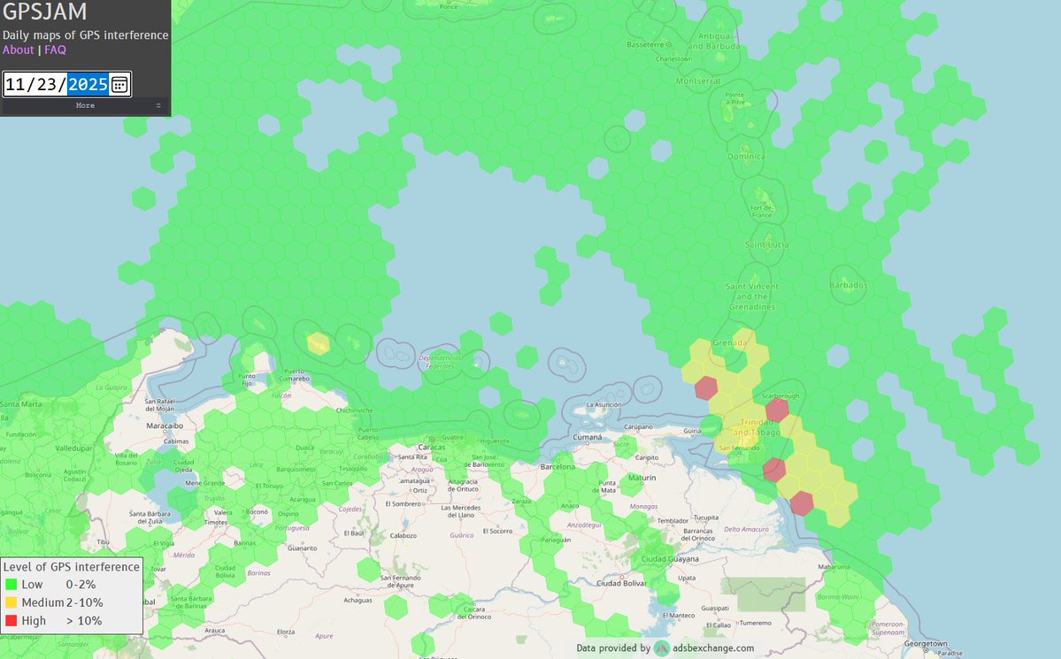 ClearCastComms's tweet image. GPS jamming has been turned up around Trinidad and Tobago! 11/23 vs 11/24👇