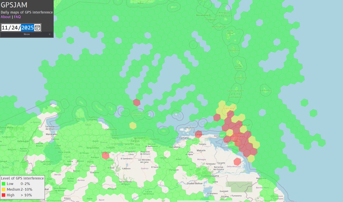 ClearCastComms's tweet image. GPS jamming has been turned up around Trinidad and Tobago! 11/23 vs 11/24👇
