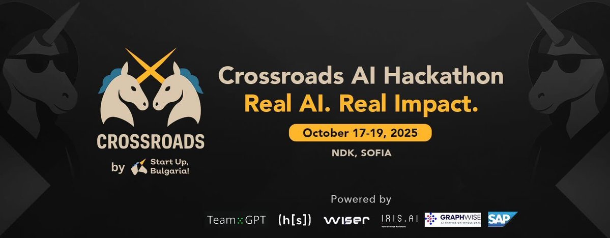 HyperscienceAI's tweet image. Proud to share that in October, we supported the Crossroads AI Hackathon, organized by Start Up Bulgaria! It was an inspiring event, bringing together over 150 participants with real-world experience. So proud to see such amazing talent. More info here: shorturl.at/lyXnW