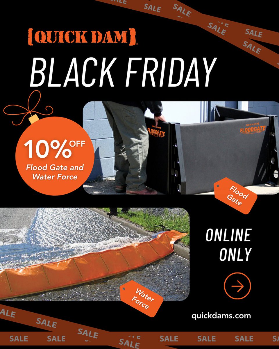 QUICKDAM's tweet image. Black Friday savings start now!

That's right, flood protection fans, enjoy 20% off sitewide, plus 10% off Water Force and Flood Gate.

- Sale ends 12/5
- Free shipping $150+
- Excludes Clearance items

Stock up on peace of mind at hubs.la/Q03VGWsB0

#QuickDam #BlackFriday