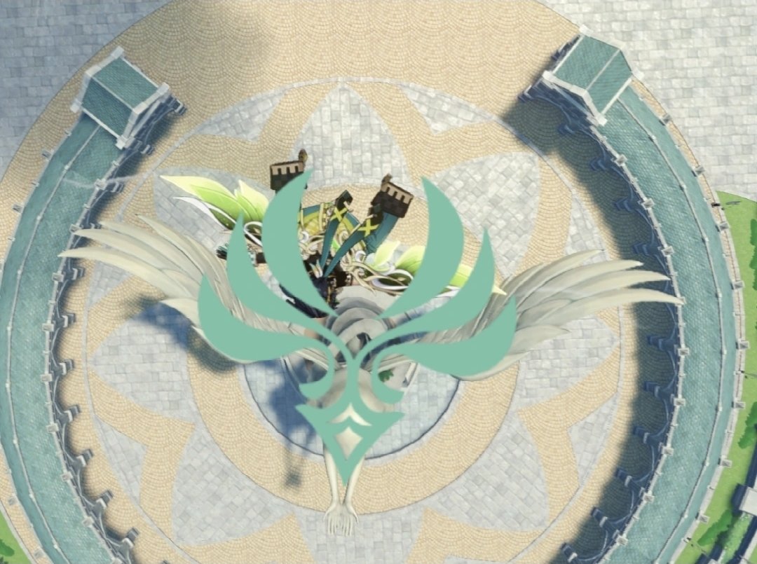 flanring0's tweet image. Could it be a &quot;key&quot; of some sort? [Khaenri&apos;ah] The Anemo Wind Symbol looks similar to the statue— which is also present in the Lunar Arcanum V card where a &quot;key&quot; is mentioned. A connection between Celestia, Khaenri&apos;ah and Venti is established...