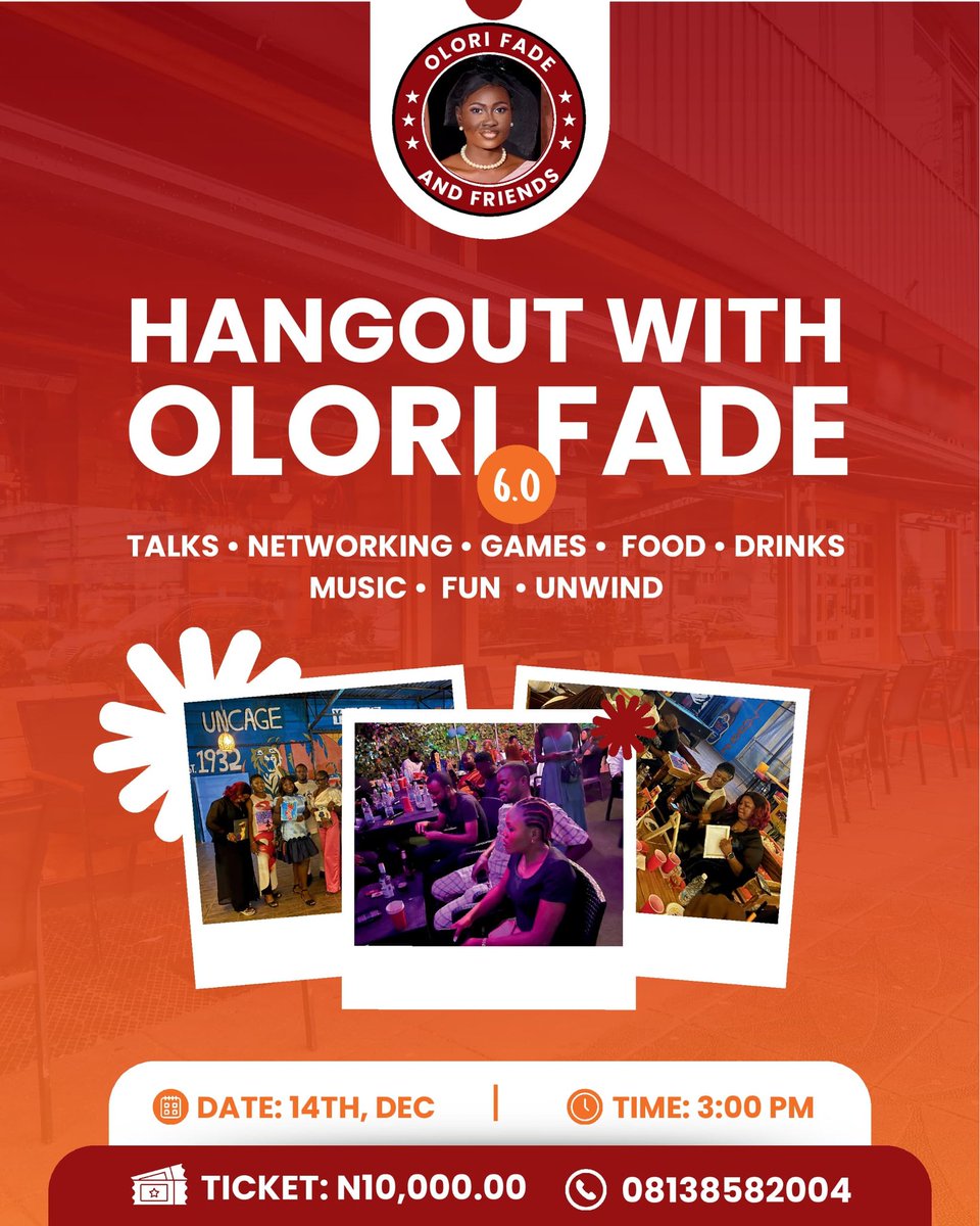 Hangout with OloriFade 6.0
It’s that time of the year again! A beautiful gathering of amazing minds, warm conversations, laughter, connections, and unforgettable moments.
I’m excited to welcome everyone to another inspiring edition let’s create memories,