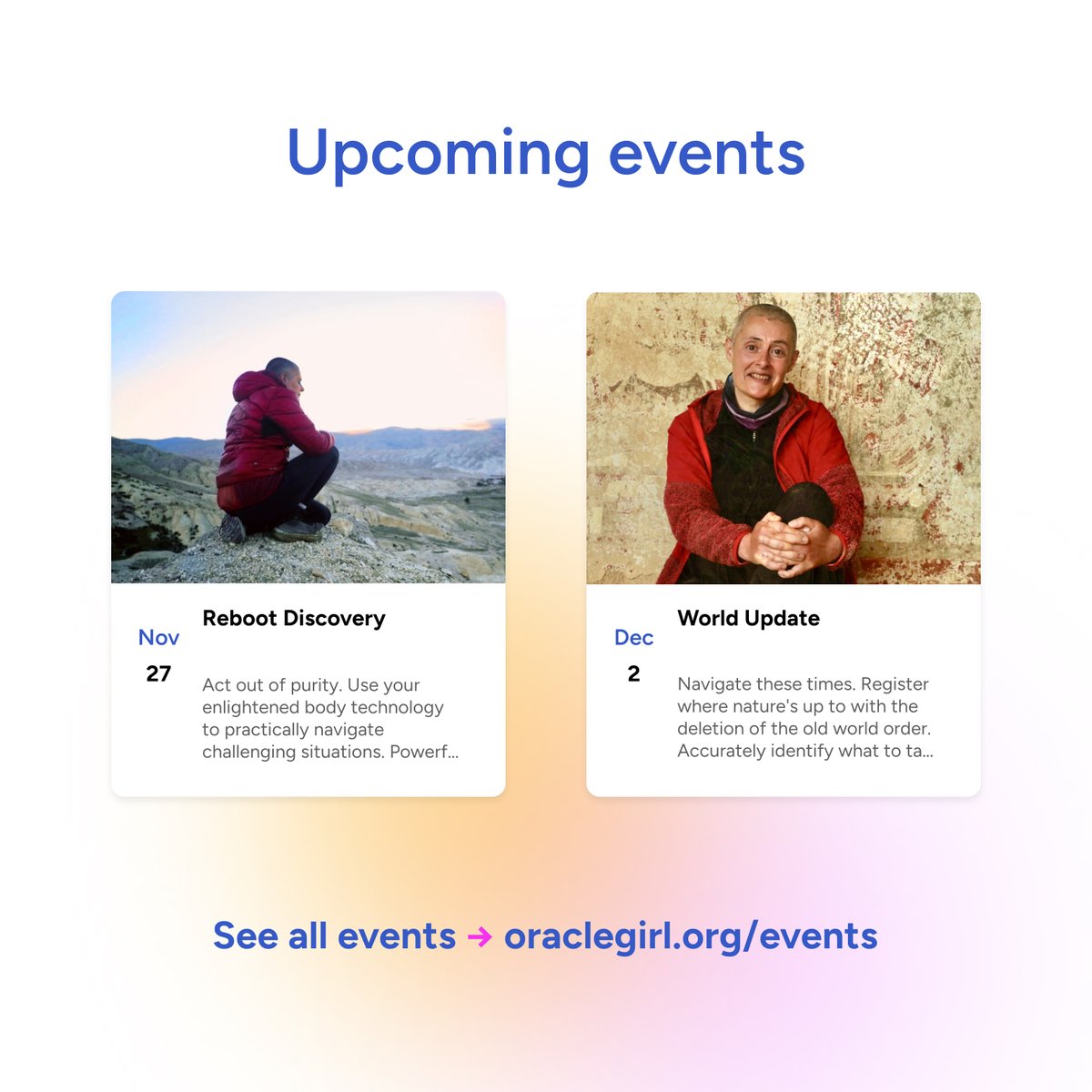realOracleGirl's tweet image. Don&apos;t miss this week&apos;s new events oraclegirl.org/events 
#OracleGirl #purification #events