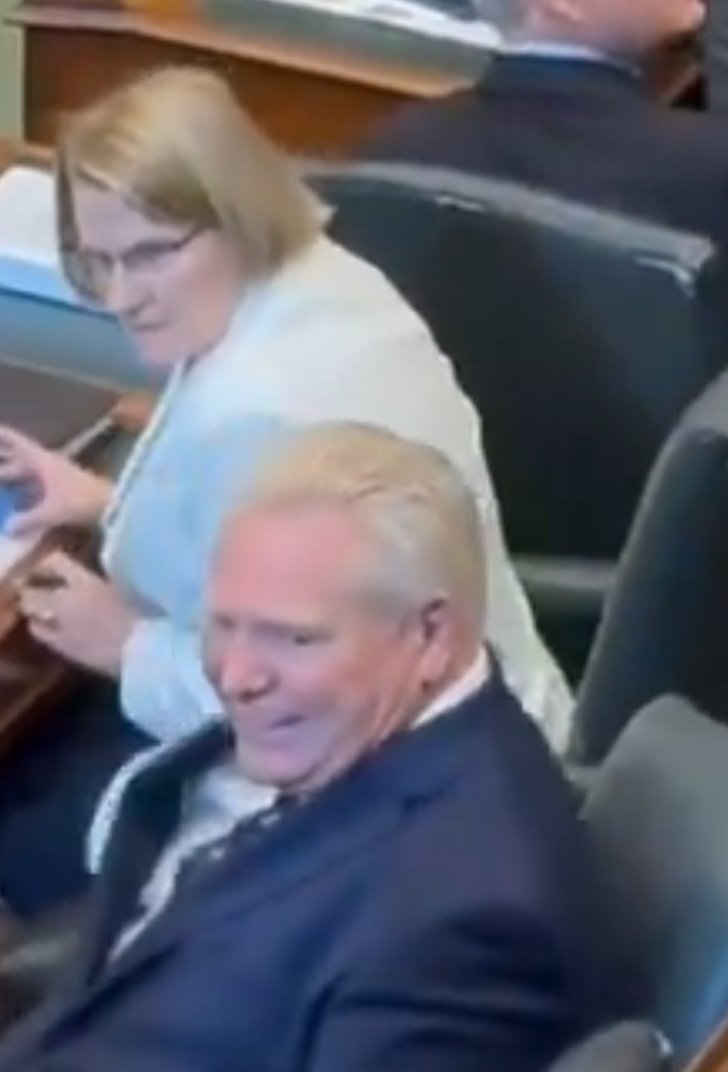 Here's The Real Trumper Ford's contempt for Ontarians, but not for an alleged $2.5B #slushfund, as Ford laughs at the housing activists protesting the passing of Flack's bill 60 'make more Ontarians homeless'.