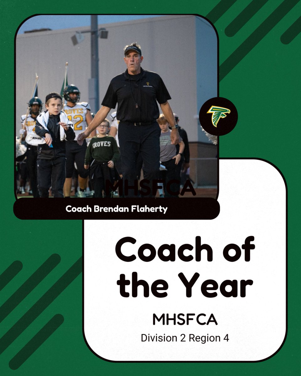 Congrats Coach Flaherty!
Named D2 Region 4 Coach of the Year by the MHSFCA! Well-deserved, Coach.
