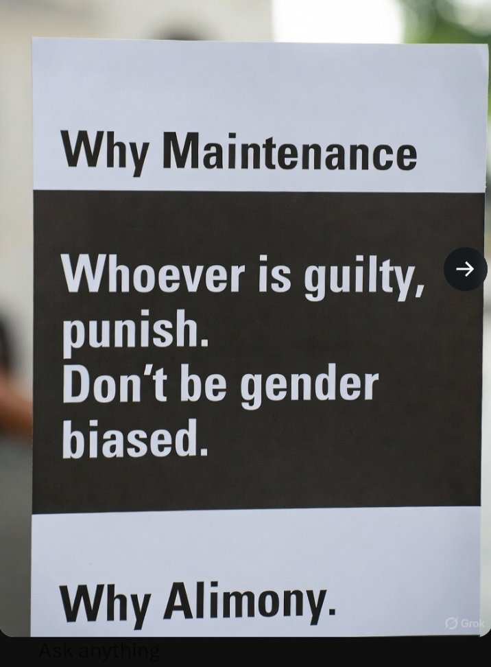 Why need to pay Alimony or maintenance.
Whoever guilty punish without seeing gender and being feminist.
 Let see the positive results &amp; no. Will decrease of false cases.
<a href="/realsiff/">SIFF - Save Indian Family Foundation</a> <a href="/ArnabCh62400936/">Coordinator</a> <a href="/_dharam_vir/">विजय ॐ भारत ॐ 🚩#SIFF</a> 
#AtulSubhasAmarRahe
#JusticeIsDue
#BanAlimony
#MenAreAtm