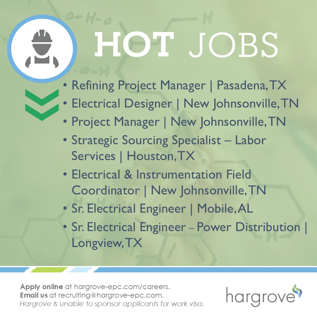 Exciting News - We have open opportunities at Hargrove Engineers &amp; Constructors to join our Team. We're #hiring!

If you want to be a part of a winning team #applytoday at bit.ly/3qgOMcH &amp; send your resume to recruiting@hargrove-epc.com #engineeringjobs