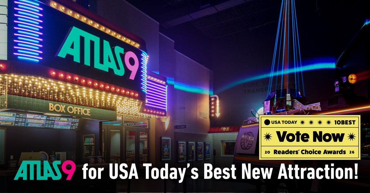 WeAreDI's tweet image. Vote for Kansas City&apos;s first Immersive Experience, Atlas9, as USA Today&apos;s Best New Attraction! 🌟🚀🤸‍♂️

One vote per person, per day. Voting is open now until December 22nd. 
🚨VOTE HERE: hubs.li/Q03VGB8Q0