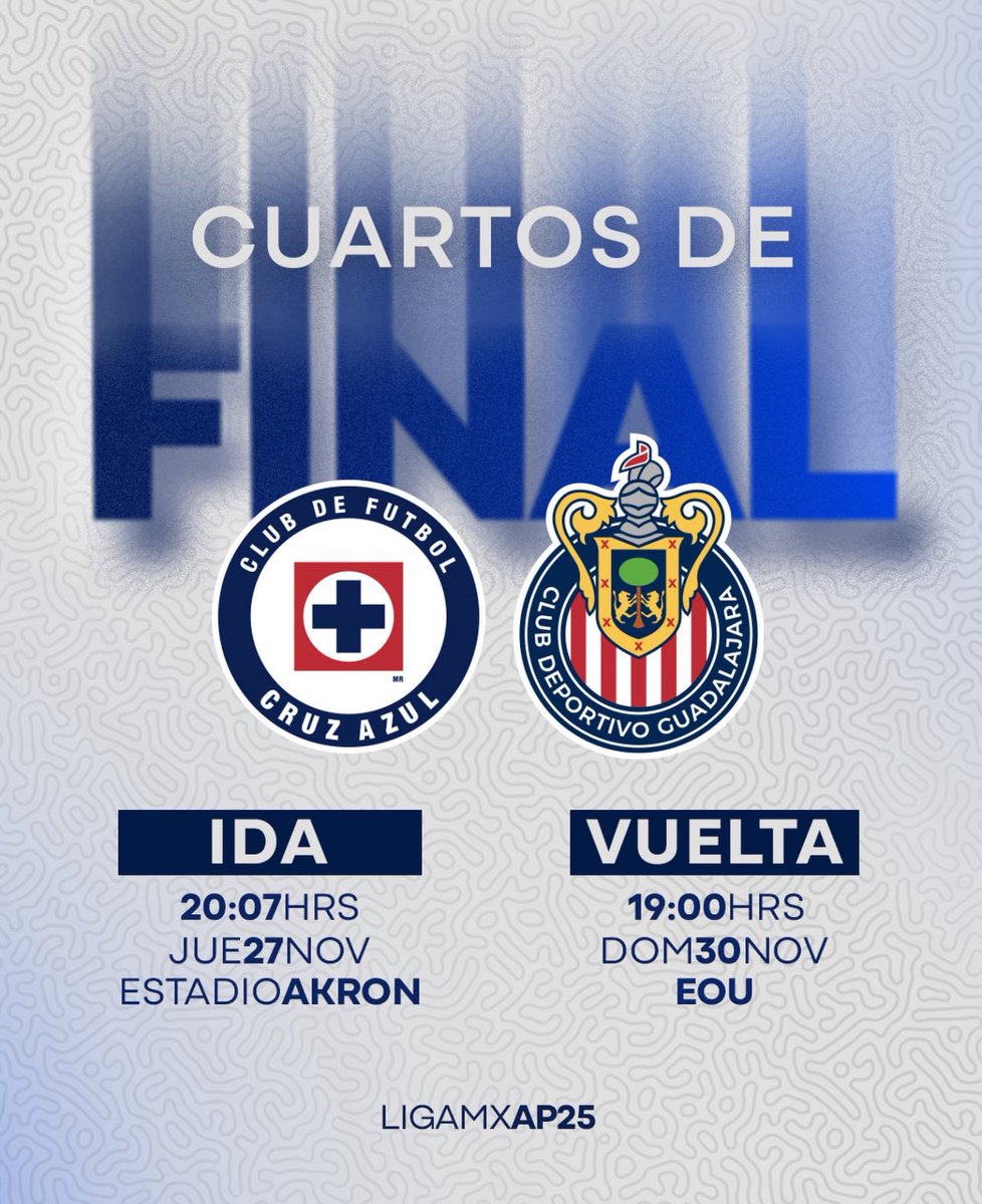 ¡Ya están las fechas para los partidos de La Máquina! 🚂⏰

Jueves en el Akron y domingo en el Olímpico Universitario 🗓️